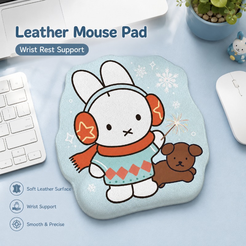 Leather Desk Pad - 애니메이션 미피 가죽 마우스 패드, 손목