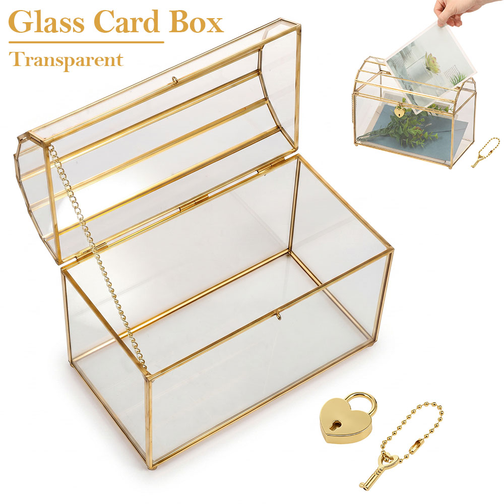 Card Index Box - 유리 웨딩 카드 박스, 하트 잠금