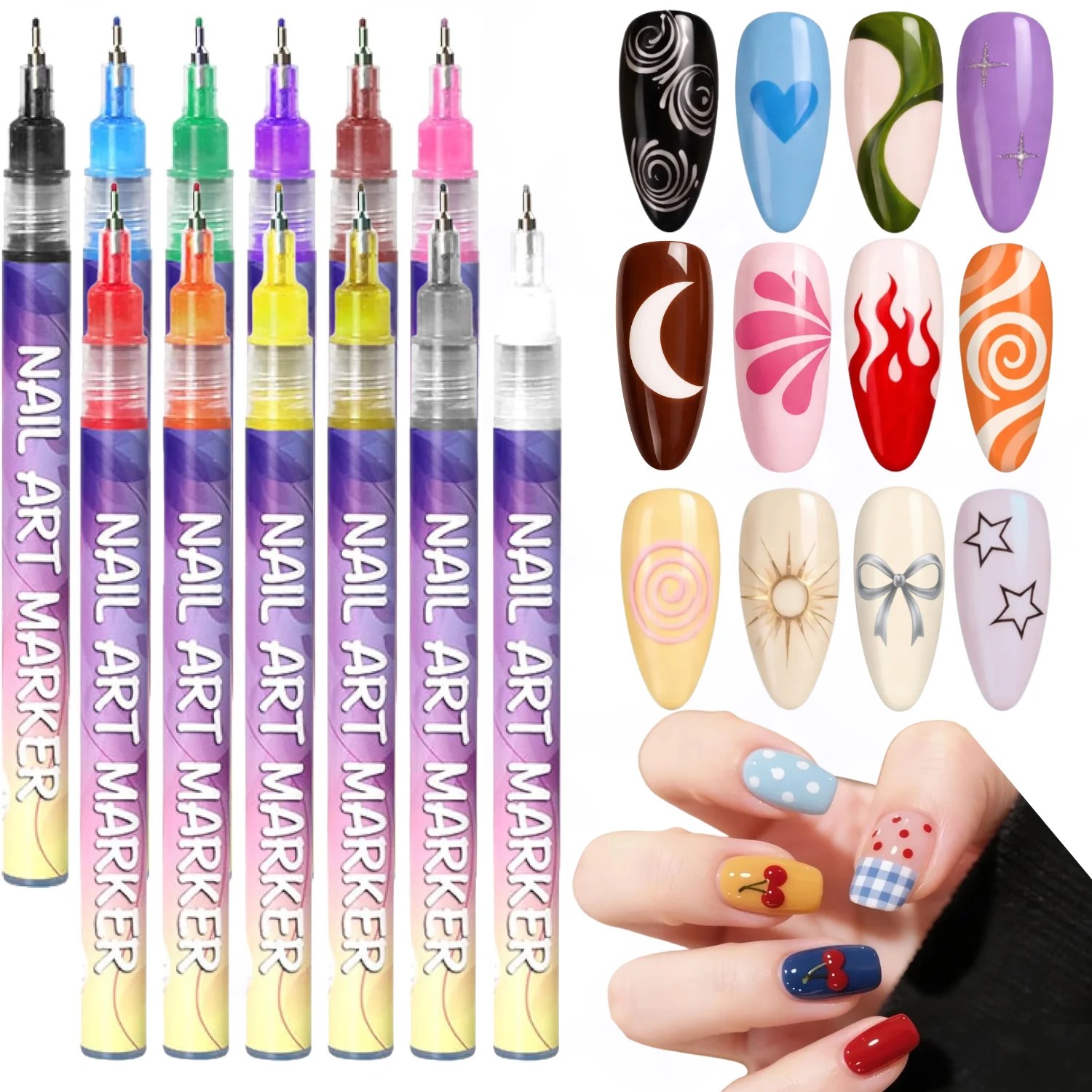 Correction Pen Fine - 12색 3D 네일 아트 펜 세트,